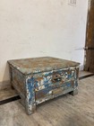 Vintage Distressed Blue Wooden Chest  Rustic Indian Storage Trunk  Antique Style