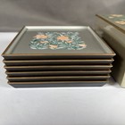 Vintage Otagiri Square 6 Coasters Japan Lacquerware Peach Flowers