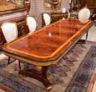 10  Heavy Traditional Flamed Mahogany 2 Pedestal Formal Dining Table Gold Accent