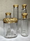 Superb Quality Victorian Glass Silver Gilt Dressing Toiletries Set From England