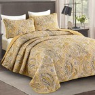  Paisley Quilt Set Size Boho Quilt Bedspread Set 3 Pieces  Soft Queen Yellow