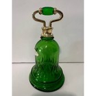 Vintage Emerald Green Glass Bell Shaped Bottle 70s Avon Gold Plastic Screw Top