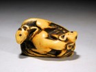 Cute Mouse Mice On Abalone Antler Netsuke Edo Original Netsuke Inro Antique