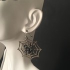 Spider Web Earrings W black Rhinestones Hook Fasteners Drop Dangle Punk Goth