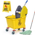 Yellow 34 Quart Commercial Mop Bucket With Down Press Wringer On Wheels - Heavy-