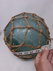 Japanese Large Glass Fishing Float Buoy Ball Net Vintage Aqua Blue  