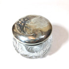 Antique Dresser Jar Repousee Flower Sterling Silver   Cut Glass