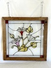 Vintage Framed Stained Glass Suncatcher Morning Glory Floral