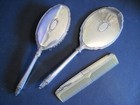 Vintage Victorian Style Hand Mirror Brush Comb Set - Sterling Silver Monogram D