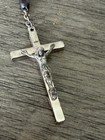 Vintage Black Beaded Silver Tone Rosary Necklace Made In Italy 21    Long