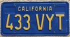 Nice Original Pair Of Aug 1979 Aluminum Blue California License Plates 433 Vyt
