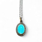 Vintage Miraculous Mary Medal Necklace Blue Enamel Silver Chain Deco Midcentury
