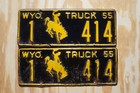 1955 Wyoming License Plate Plates Pair   Set