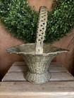 Vintage Brass Woven Basket Hinged Handle Made In  India