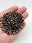 Antique Victorian Celluloid Carved Brooch Pin Floral Hand Painted C Catch Detail