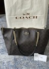 Coach Authentic Signature Ava Chain Tote Handbag purse -brown black   395 Retail