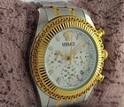 Pre-owned Versace Chronograph White Dial With  date  Men Wristwatch Steel Band