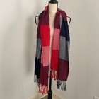 Blanket Scarf Plaid Checkered Knit Wrap Warm Winter Red Navy Preppy Holiday