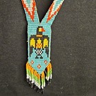 Vintage Native American Necklace Indian Woven Seed Bead 16  Thunderbird Eagle 