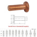 Copper Rivets Flat Head Rivet Solid Percussion Threadless M2 M2 5 M3 M4 M5 M6 M8