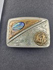 Vintage Mcm Gemini Belt Buckle Mixed Metals Abalone Hand Made Zodiac Sign