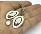 Vintage Marked Norway Sterling Silver White Enamel Large Pin Brooch 3 X 0 1 2   