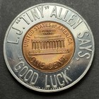1962-d Encased Lincoln Cent Lucky Penny  L j   tiny  Allen Says   good Luck 