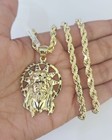 10k Jesus Christ Pendant Rope Chain 5mm 18 -26  Set Necklace Charm