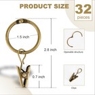 32 Pcs Antique Brass Curtain Rings With Clips  Openable Drapery Metal Clip Ri