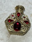    30s Vintage Czech Bohemian Glass Perfume Bottle-red   Opalescent-gold Filigree 