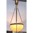 Vintage Art Deco Ceiling Pendant Light Brass Hanging Fixture Milk Glass Shade