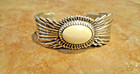 Substantial Vintage Navajo Sterling Silver Mother Of Pearl Design Bracelet
