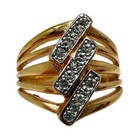 Vtg 18k Hge Gold Tone Ring Triple Bar Crystal Rhinestone Setting Split Shank 9