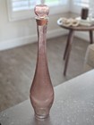 Vintage Pink Handblown Recycled Glass Ribbed Tall Bottle W stopper Spain