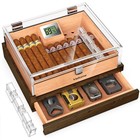 Compact Acrylic Cigar Humidor With Wooden Drawer  Gel-controlled Humidifier  Ced