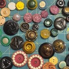150  Lot Vintage Celluloid Sewing Buttons Sm - Ex Lg Flowers Carved Shaped Buff