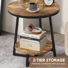 Round Side End Table  2 Tier Rustic Wood Coffee Table With Storage Metal Base