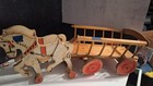 Vintage Wooden Horse Pull Toy Wagon Handmade Farm Cart Wheels 1960 s