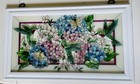 Beautiful Hummingbird Floral Stained Glass Window W hanging Wooden Frame 22   x13   
