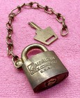 Vintage Military American Lock Co  Brass Padlock W chain   Key Collectible