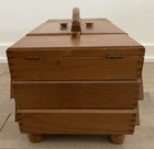 Vtg Accordion Wood Sewing Basket Fold Out 3 Tier Dovetail Romania Exc