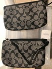 Coach Signature Jacquard Canvas Zip Wristlet Pouch Black gray Silver