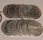 Antique Set 12 Webster Sterling Silver Overlay On Glass 3   Coasters In Holder