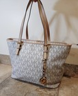 Michael Kors   Jet Set Travel Large East West Vanilla Monogram Canvas Tote Bag    