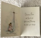 Unused Christmas Girl Angel Pink Dress Gold Tree Vtg Greeting Card 1950s 1960s