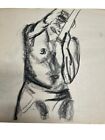 Vtg Charcoal Pastel Drawing Profile Sketch Male Nude Portrait Unframed 70 s A19