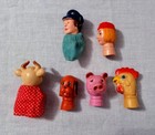 Vintage Toy Plastic Finger Puppets Toys Dog Rooster Pig Cow Bull Man Woman
