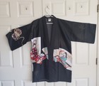 Vintage Japanese Kimono Robe Womens Black Satin Asian Geisha Girl W  Belt