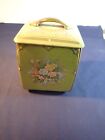 Vintage Decorative Tin Container Floral Green   Gold Western Germany