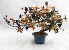 Vintage Amber Jade Hard Stone Bonsai Tree In Cloisonne Pot 10  X 15 